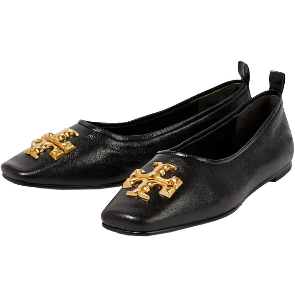 Black Flats with Gold Logo Accent